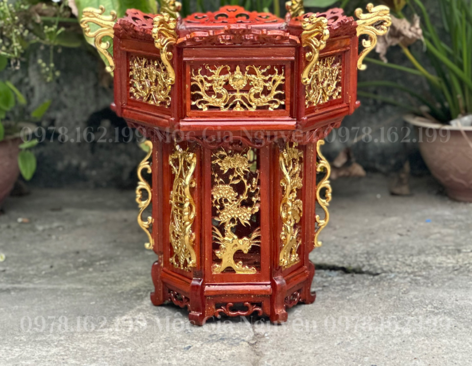 Đèn thờ tứ quý gỗ hương cao 43cm